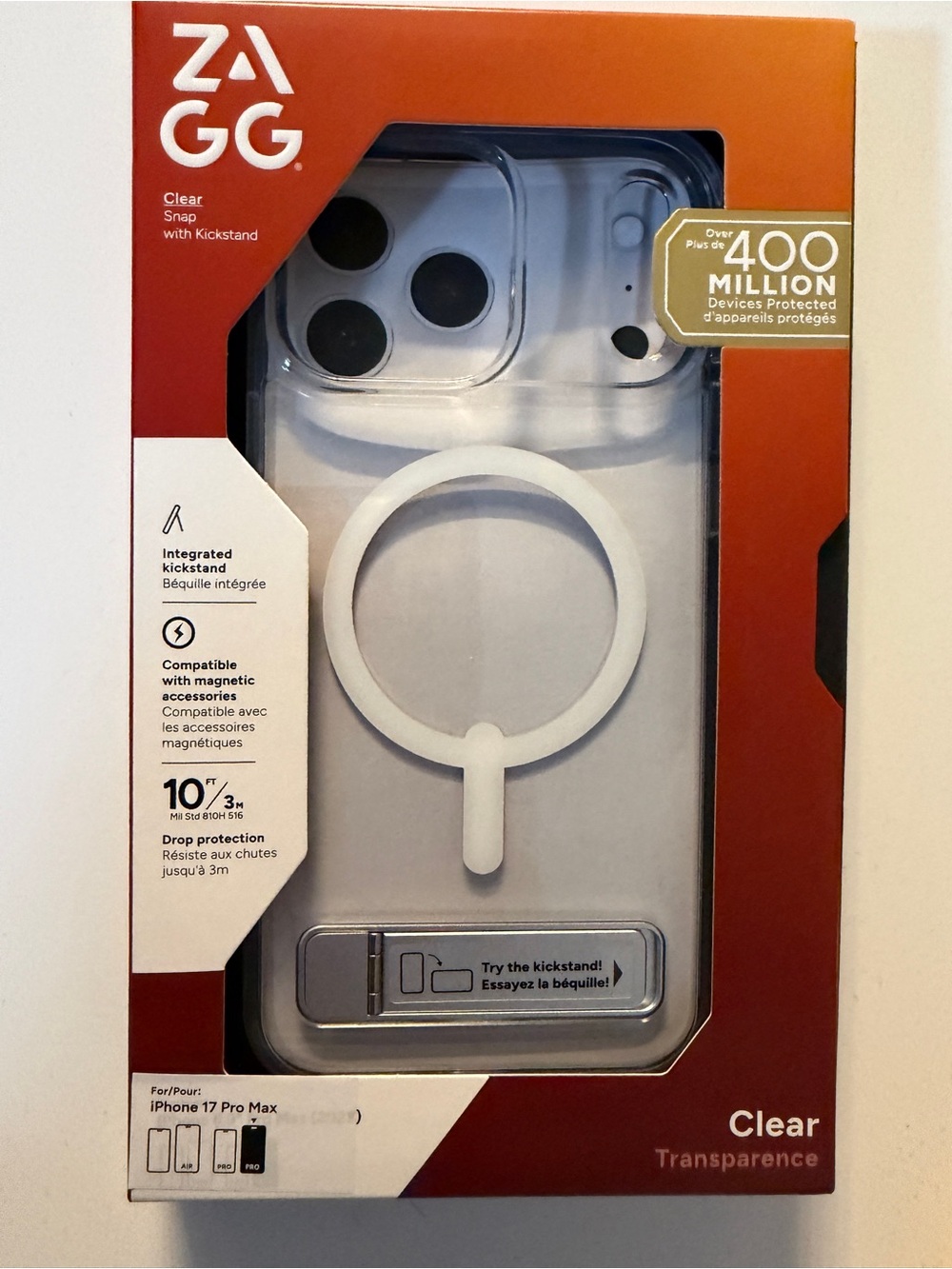 Zagg Clear Snap Case with Kickstand for iPhone 17 Pro Max - Clear